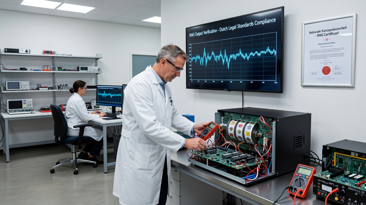 Illustratie van RNG-testprocessen in een gecertificeerd laboratorium voor Nederlandse slots