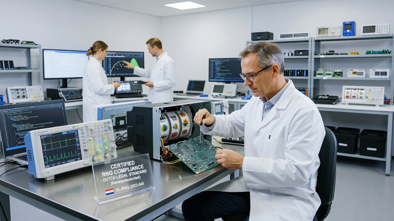 Technici die RNG-data analyseren tijdens een certificeringsaudit