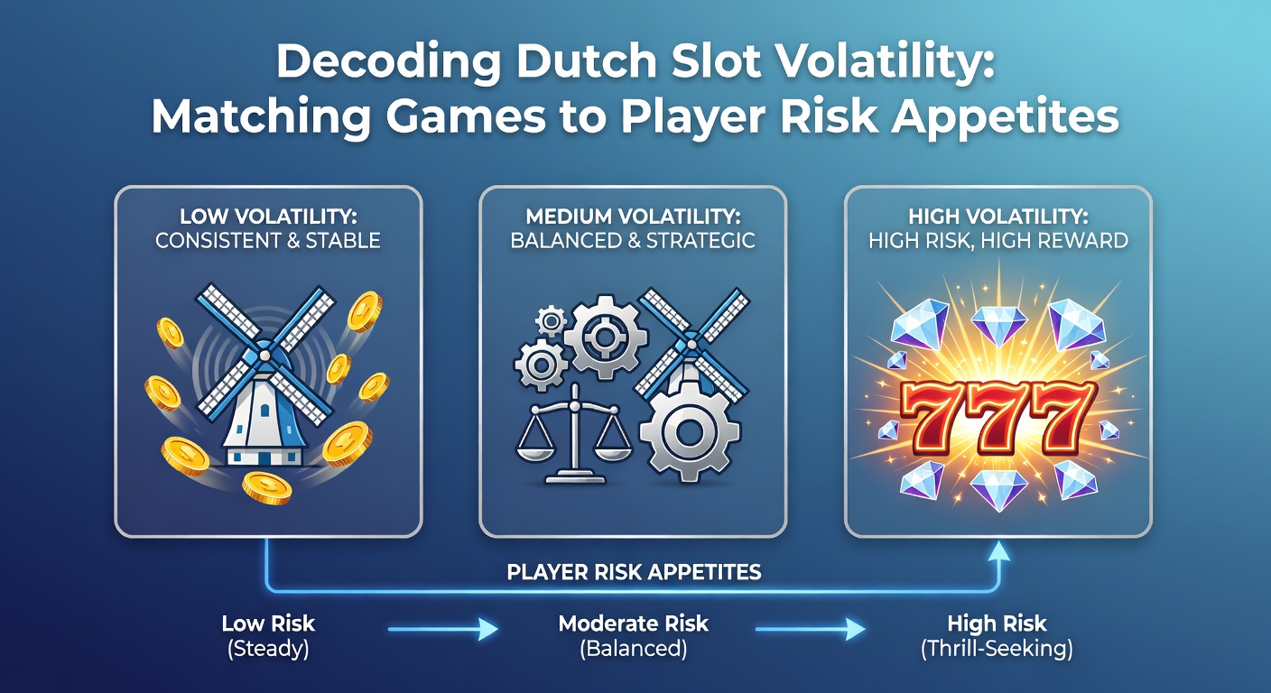 Grafiek met volatiliteitsniveaus van slots, tonen lage, middel en hoge variantie met winstkansen en frequentie