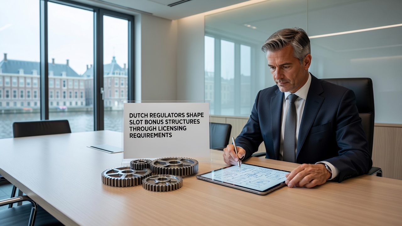 Nederlandse toezichthouders bespreken licentievoorwaarden voor slotbonussen in een vergaderzaal