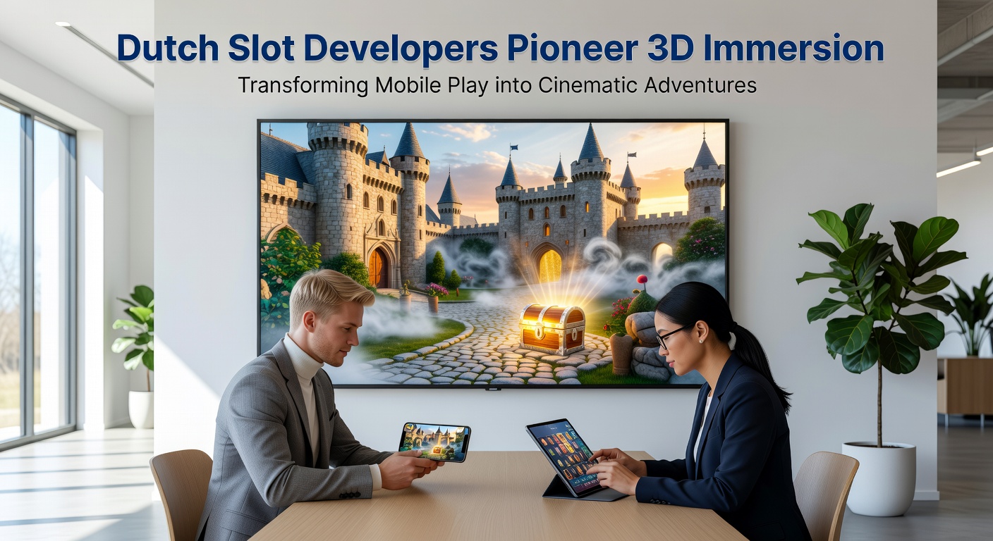 3D-slotspel op mobiel scherm met immersieve graphics en animaties die een cinematisch avontuur uitbeelden