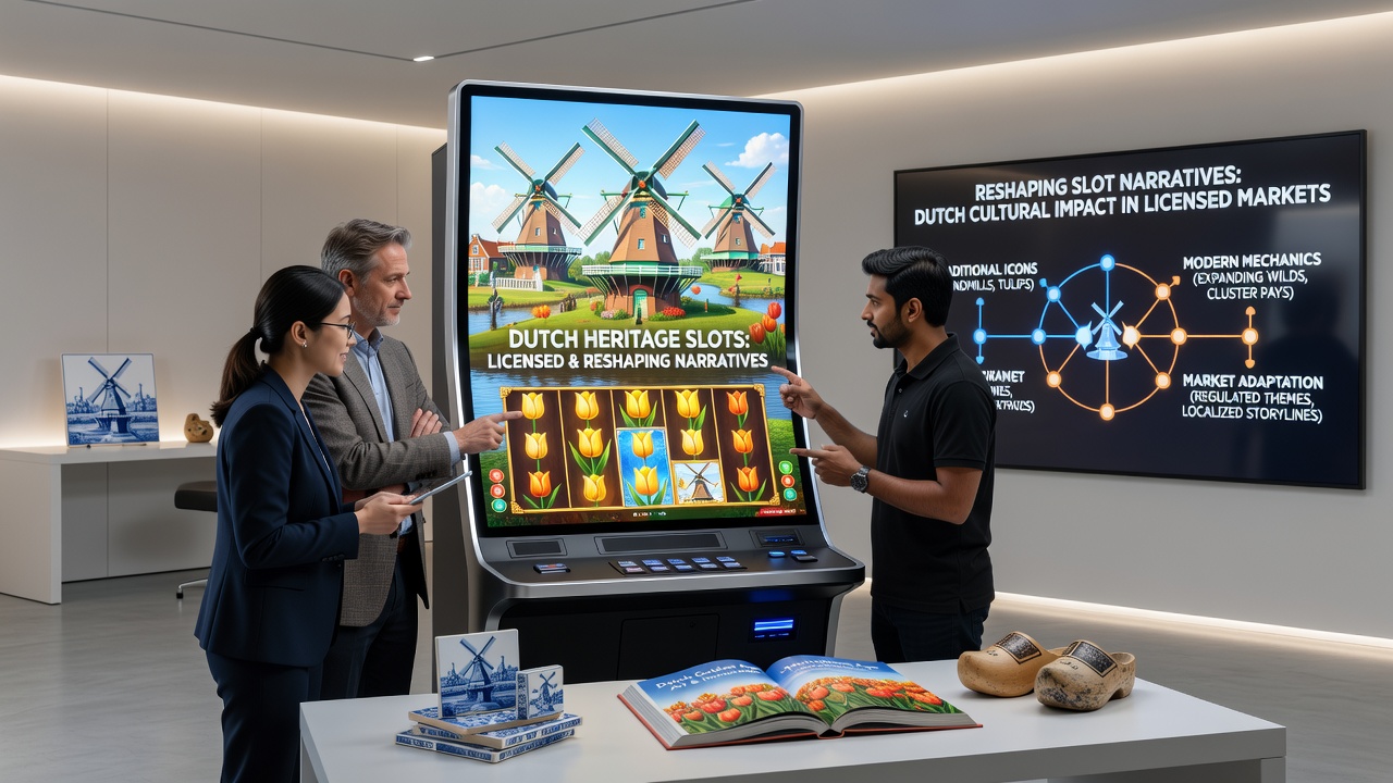 Nederlandse windmolens en tulpenvelden verwerkt in een video slot interface