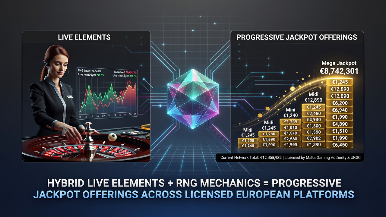 Hybride live en RNG elementen in progressieve jackpot slots op Europese platforms