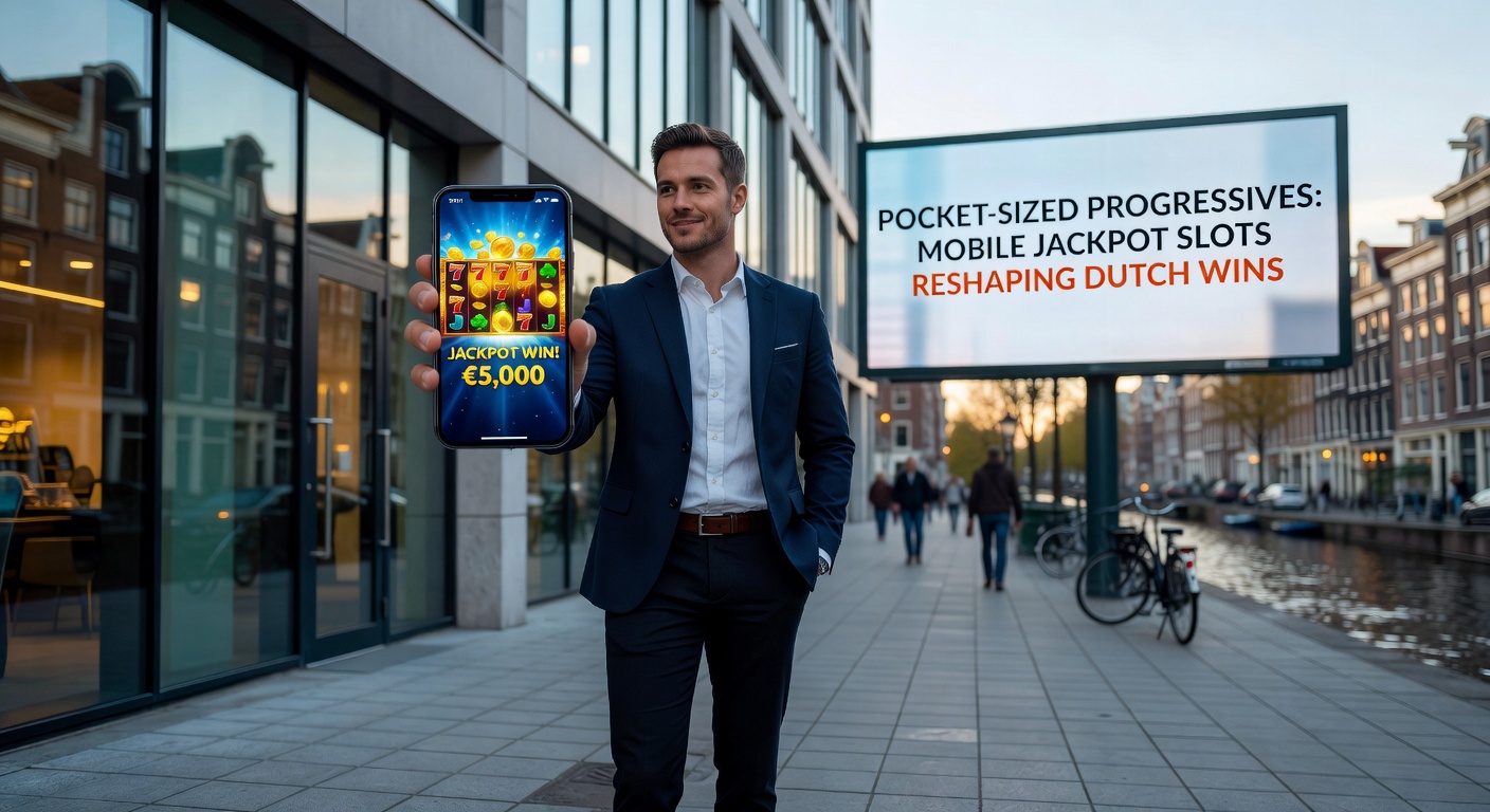 Grafiek met stijgende lijn van mobiele jackpotwinsten in Nederland, smartphone in voorgrond met jackpotpop-up en confetti-effecten