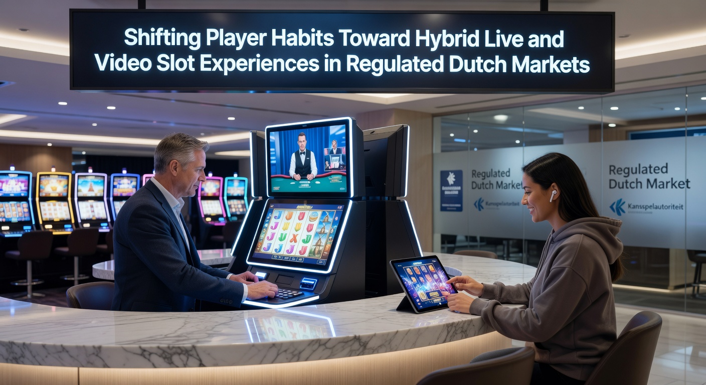 Detailopname van een hybride slot sessie met live dealer en video elementen in een Nederlands gereguleerd casino