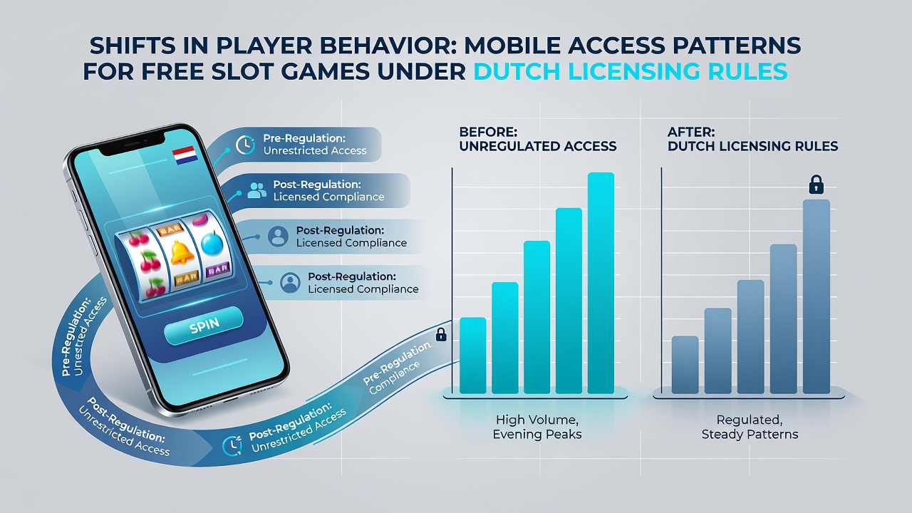 Mobiele toegangspatronen voor gratis slotspellen onder Nederlandse licentieregels tonen duidelijke pieken in gebruik tijdens avonduren