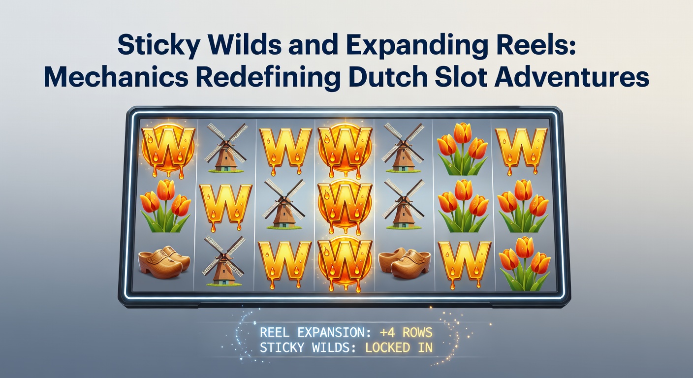 Animatie van een sticky wild symbool dat blijft plakken op een draaiende slotrol, met Nederlandse vlag op de achtergrond voor lokale context